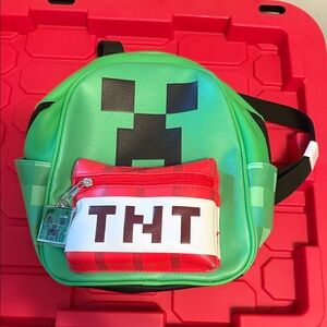 Green Minecraft-Inspired Kids Backpack with Red TNT Pouch